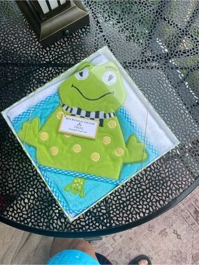 MacKenzie-Childs Lime Green and Aqua Frog Hooded Towel